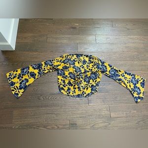 Yellow and blue floral tie up blouse!